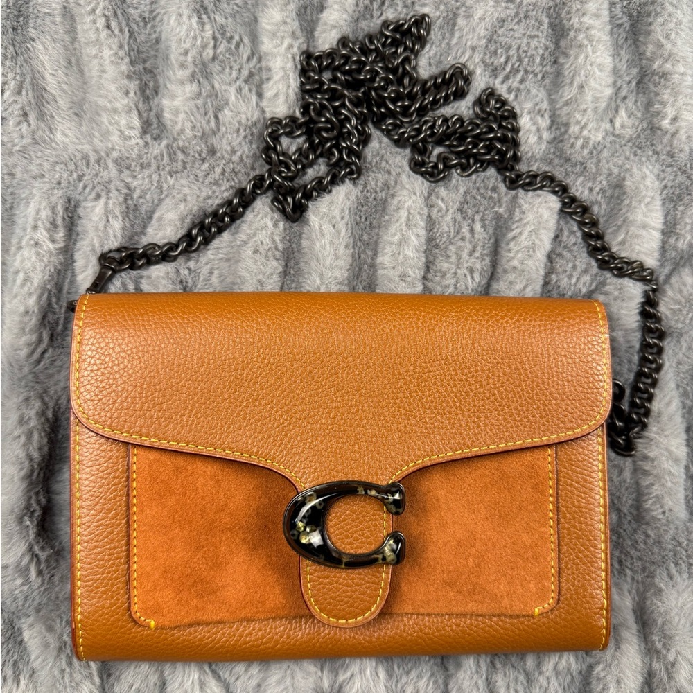 Coach Tabby Chain Brown Pebbled Leather Crossbody Purse Clutch Bag NWT